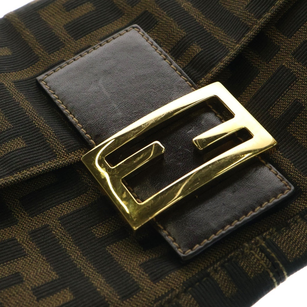 FENDI(フェンディ) マンマバケット ズッカ柄 FFロゴプレート キャンバス レザー ワンショルダーバッグ ゴールド金具 ブラウン