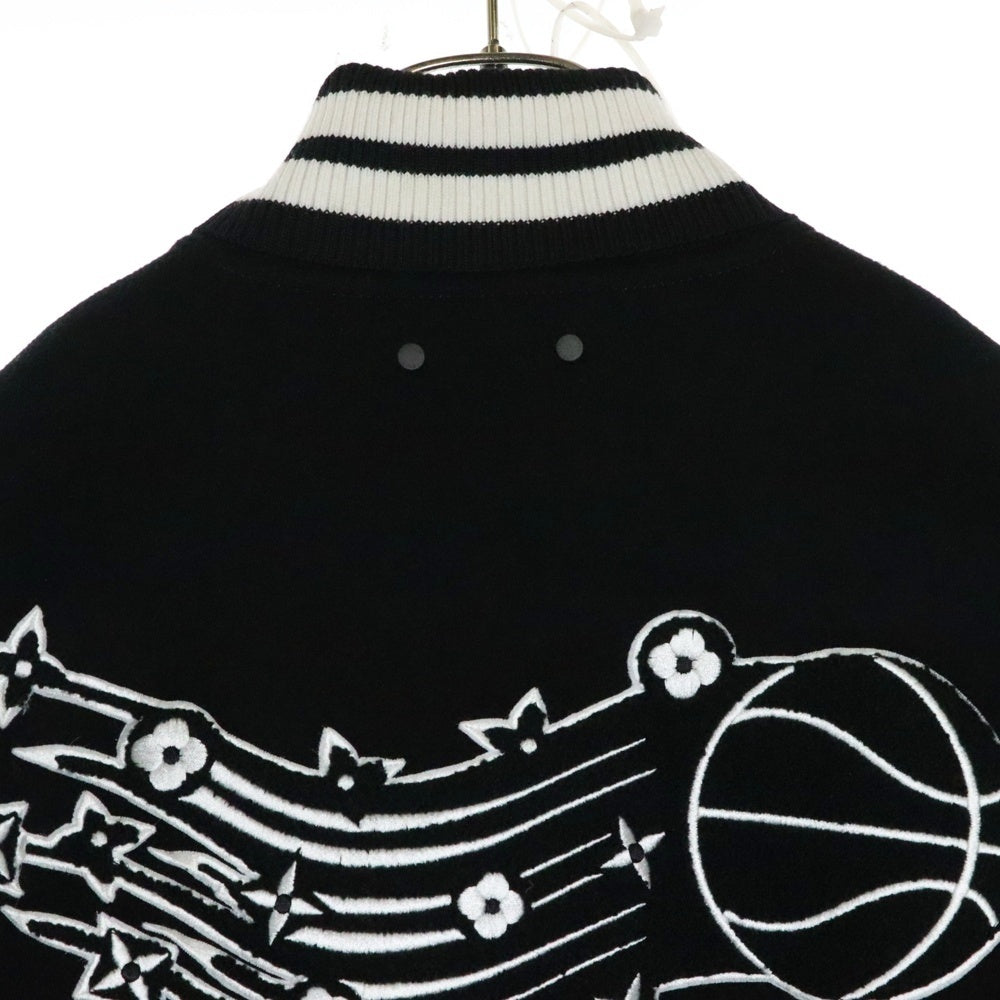 LOUIS VUITTON(ルイヴィトン) 21AW ×NBA LVロゴ刺繍 ウール レザー バスケットボール ジャケット スタジャン ブルゾン ブラック RM212M MJY HLL02E