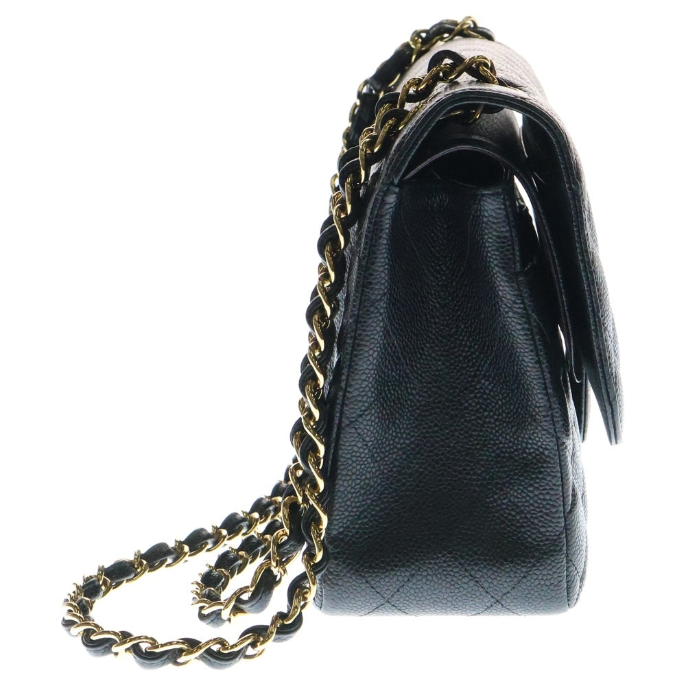 CHANEL(シャネル) マトラッセ30 デカマト キャビアスキン レザー Wフラップ ダブルチェーンショルダーバッグ ゴールド金具 ブラック 15番台