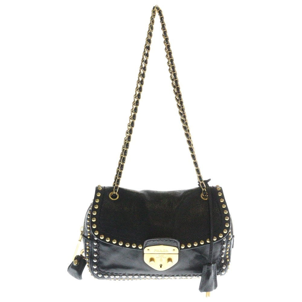 PRADA(プラダ) スタッズ チェーンショルダーバッグ ブラック レザー BR4588