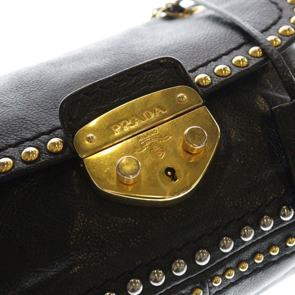 PRADA(プラダ) スタッズ チェーンショルダーバッグ ブラック レザー BR4588