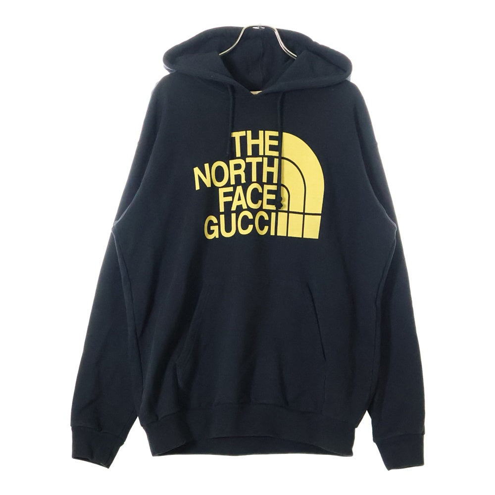 GUCCI(グッチ) 21SS ×THE NORTH FACE ザ ノースフェイス フロントロゴプリント プルオーバースウェットパーカー フーディー ブラック/イエロー 651724