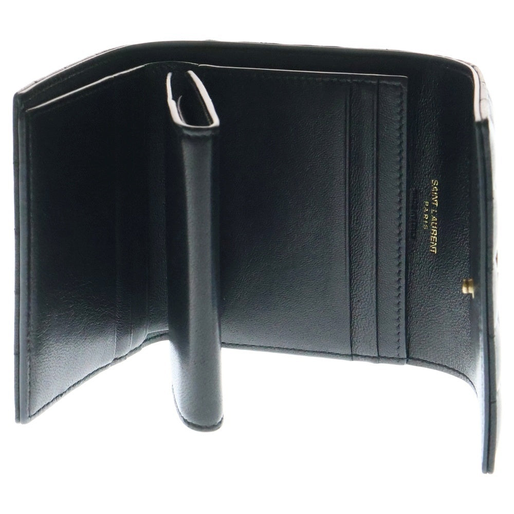 SAINT LAURENT PARIS(サンローランパリ) カサンドラ マトラッセ 三つ折り財布 コンパクトウォレット コインケース ゴールド金具 レザー ブラック 800763