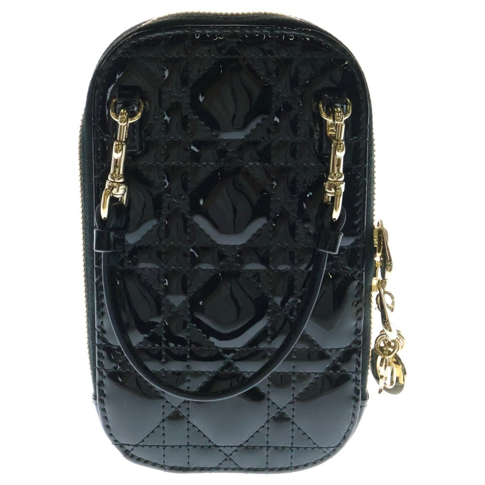 Christian Dior(クリスチャンディオール) レディディオール チェーンフォンケース フォンショルダーバッグ ブラック ゴールド金具 パテント