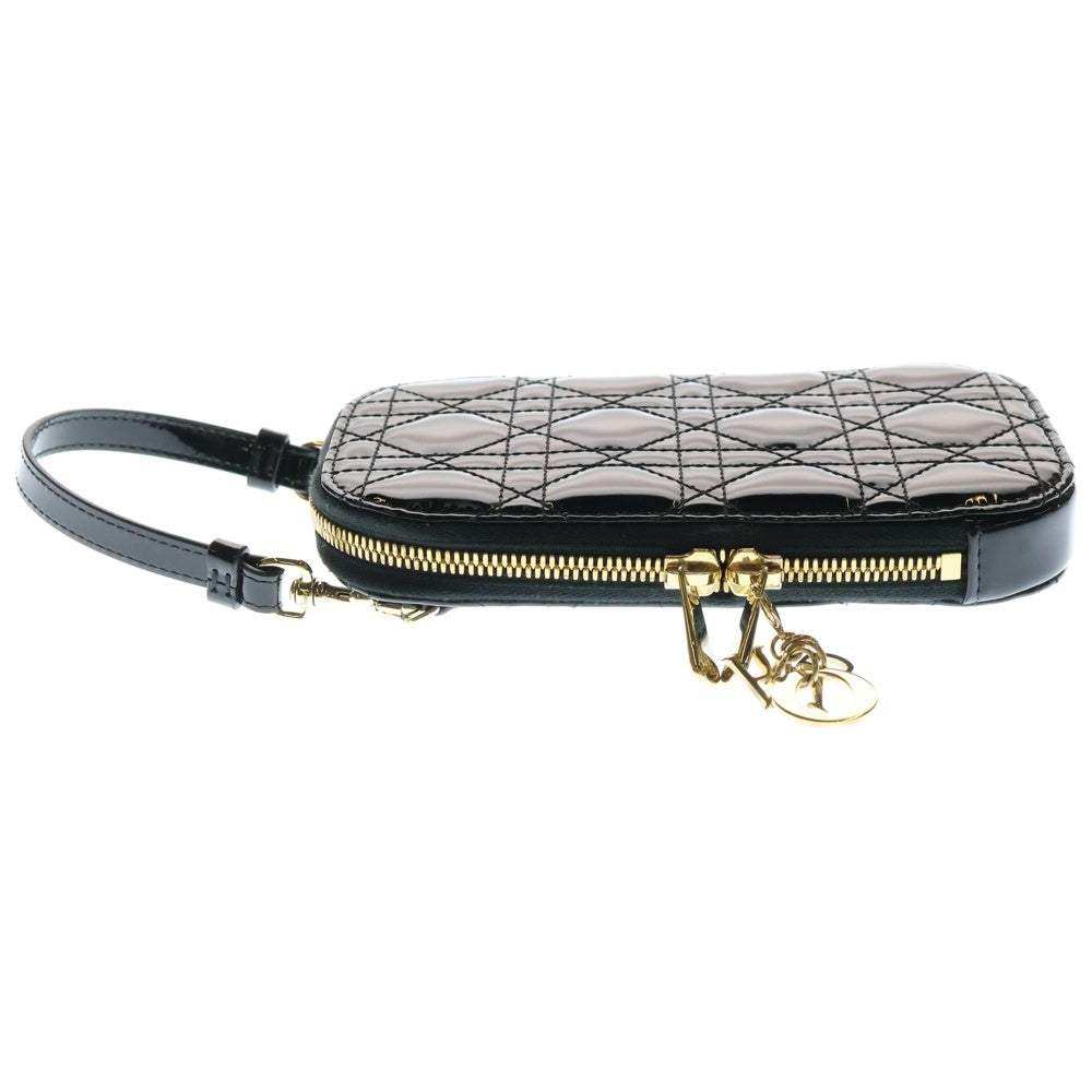 Christian Dior(クリスチャンディオール) レディディオール チェーンフォンケース フォンショルダーバッグ ブラック ゴールド金具 パテント