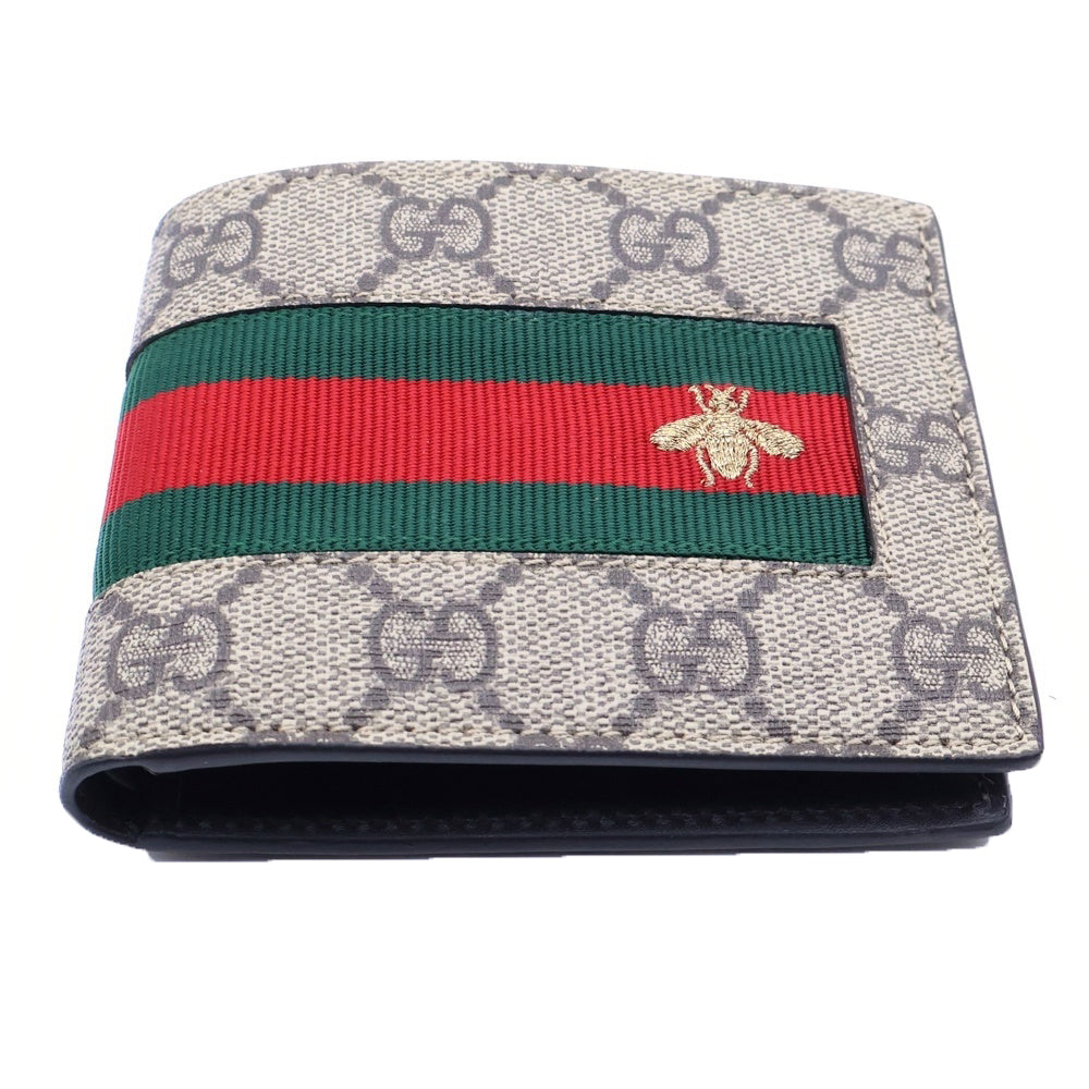 GUCCI(グッチ) GGスプリーム シェリーライン 2つ折り財布 コンパクトウォレット ベージュ PVC 408826