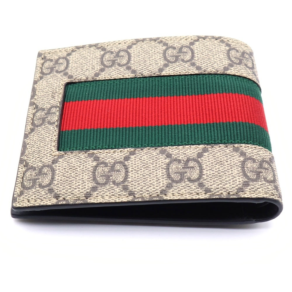 GUCCI(グッチ) GGスプリーム シェリーライン 2つ折り財布 コンパクトウォレット ベージュ PVC 408826