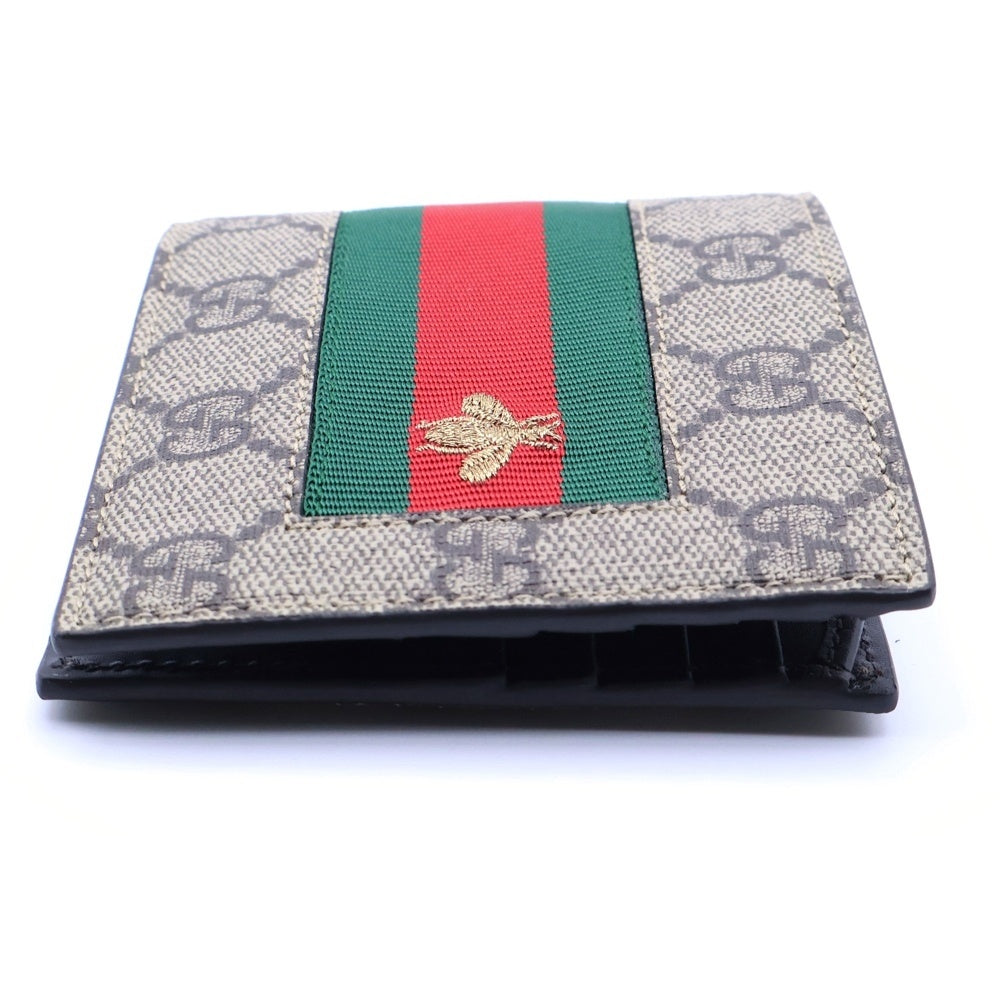 GUCCI(グッチ) GGスプリーム シェリーライン 2つ折り財布 コンパクトウォレット ベージュ PVC 408826