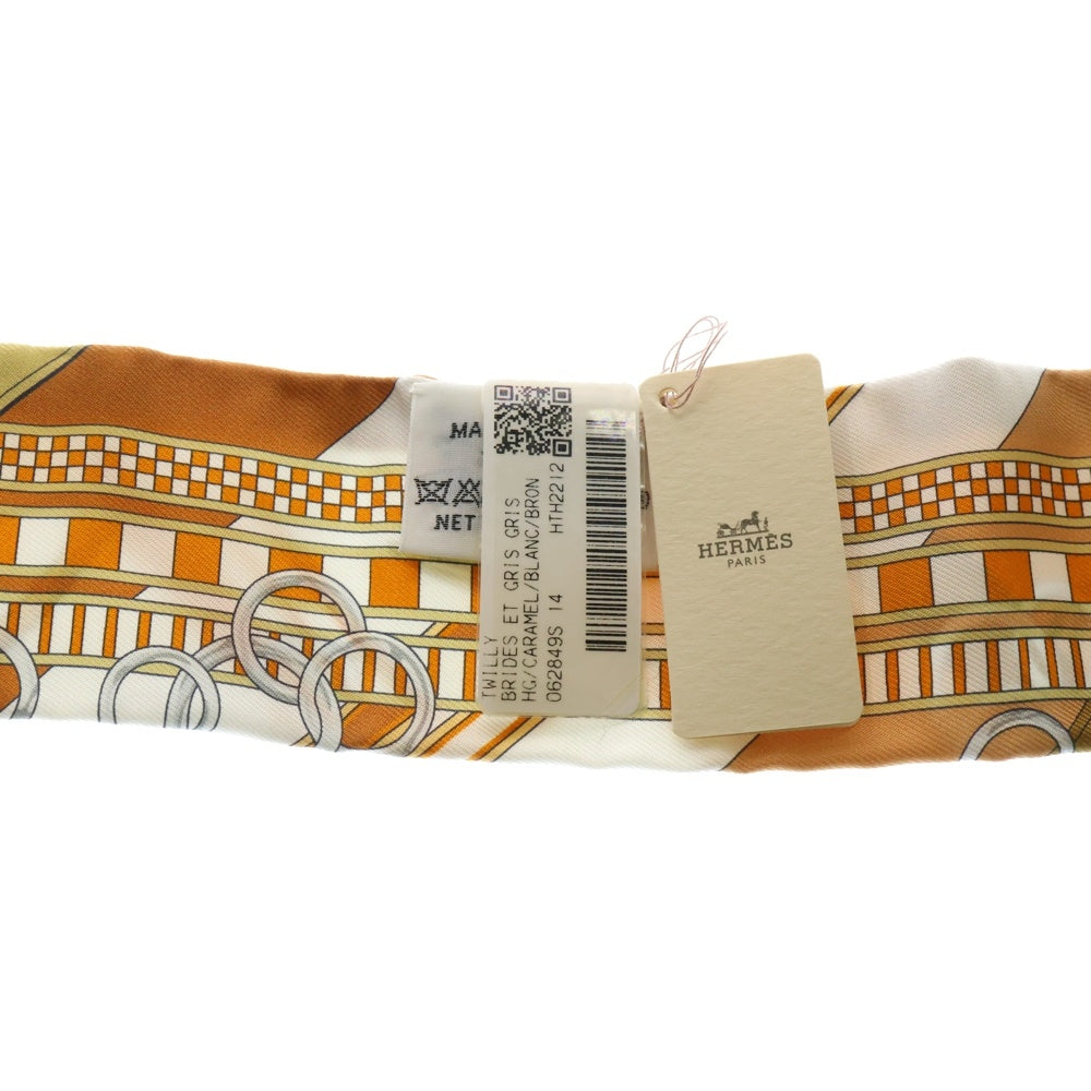 HERMES(エルメス) ツイリー チャームロゴ スカーフ オレンジ シルク