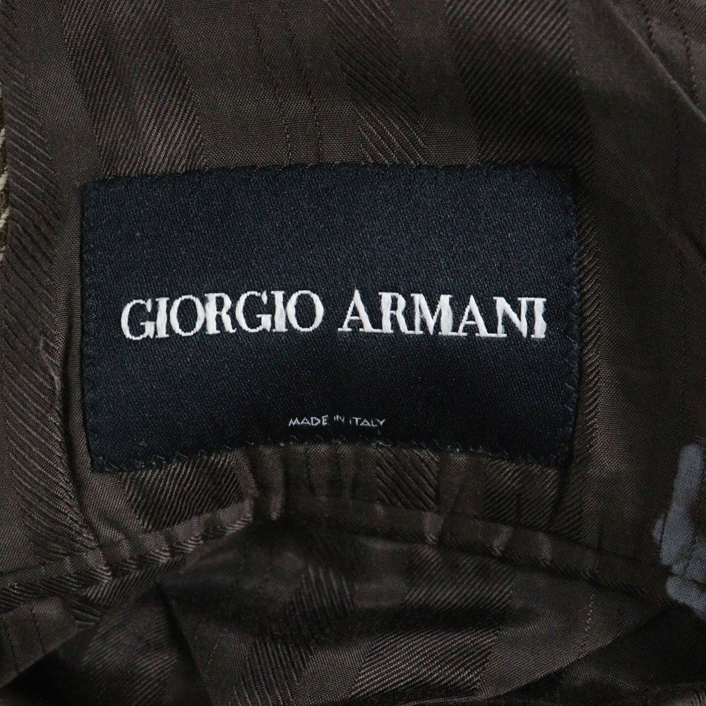 GIORGIO ARMANI(ジョルジオアルマーニ) BORGO 21 セットアップスーツ ストライプ総柄 アセテート リネン ピークドラペル 1B テーラードジャケット ノータックスラックスパンツ ブラウン 755285