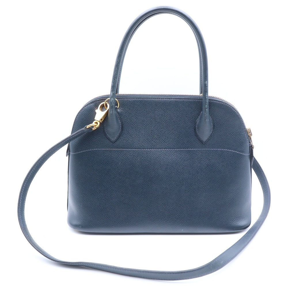 HERMES(エルメス) ポリード27 エプソン 2WAY レザーハンドバッグ ショルダーバッグ ネイビー 〇X刻印