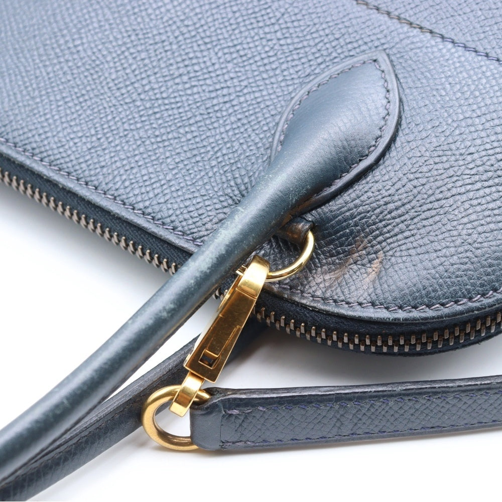 HERMES(エルメス) ポリード27 エプソン 2WAY レザーハンドバッグ ショルダーバッグ ネイビー 〇X刻印