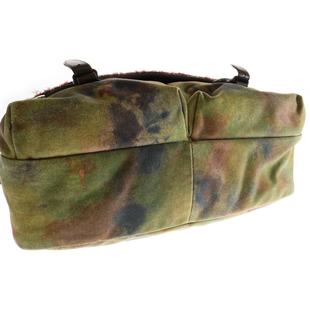 CHANEL(シャネル) ココマーク グラフィティ エンブロイダリー 20番台 ペイント加工キャンバスメッセンジャーバッグ ショルダーバッグ カーキ