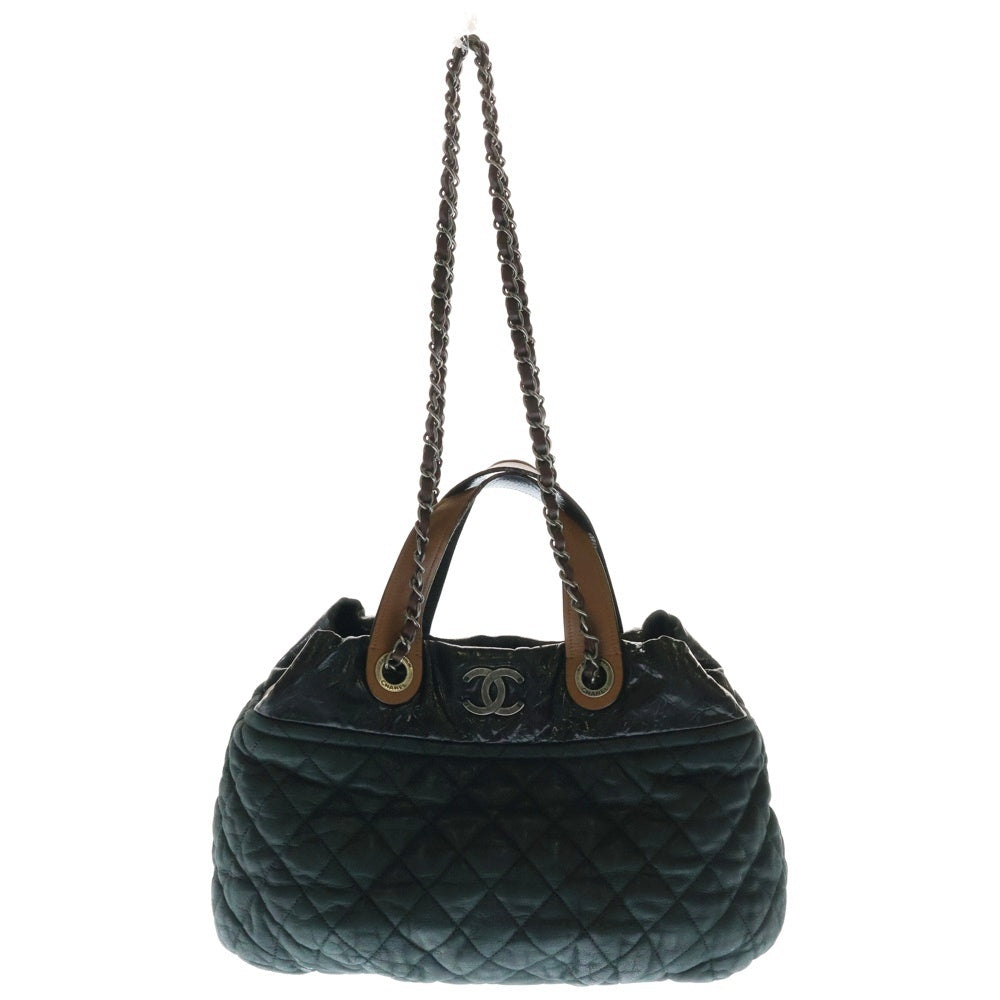 CHANEL(シャネル) ココマーク インザミックス 2WAY チェーンレザーショルダーバッグ ハンドバッグ ブラック/グリーン レディース