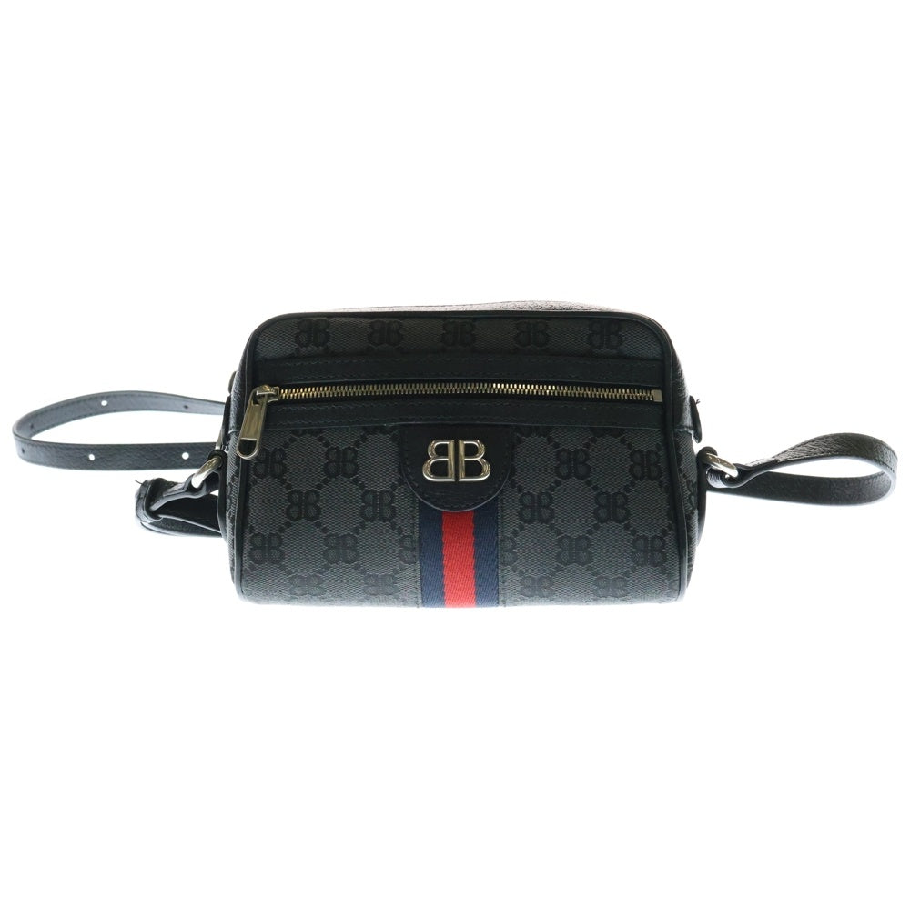 BALENCIAGA(バレンシアガ) ×GUCCI グッチ ザハッカー ショルダーバッグ カメラバッグ キャンバス×レザー ネイビー 680128