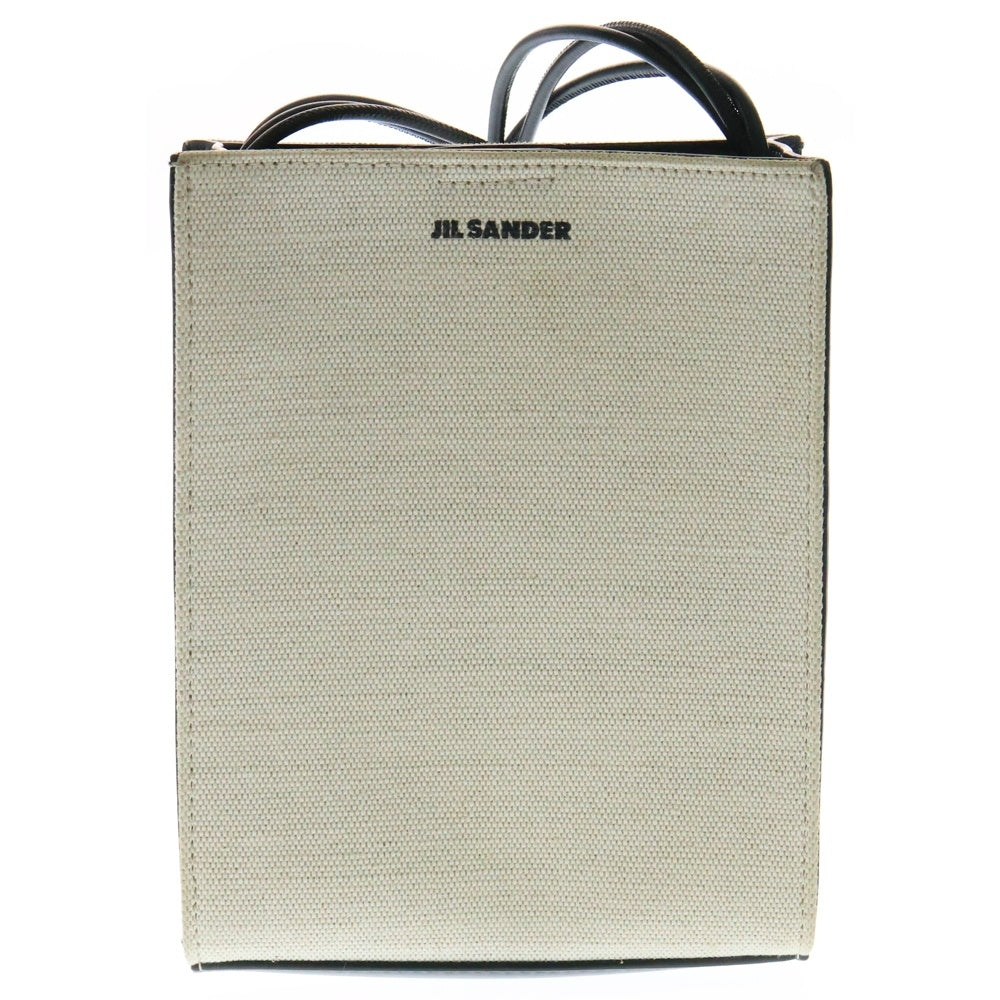 JIL SANDER NAVY(ジルサンダーネイビー) ショルダーバッグ フォンショルダー ミニバッグ ブラック×アイボリー レザー×キャンバス