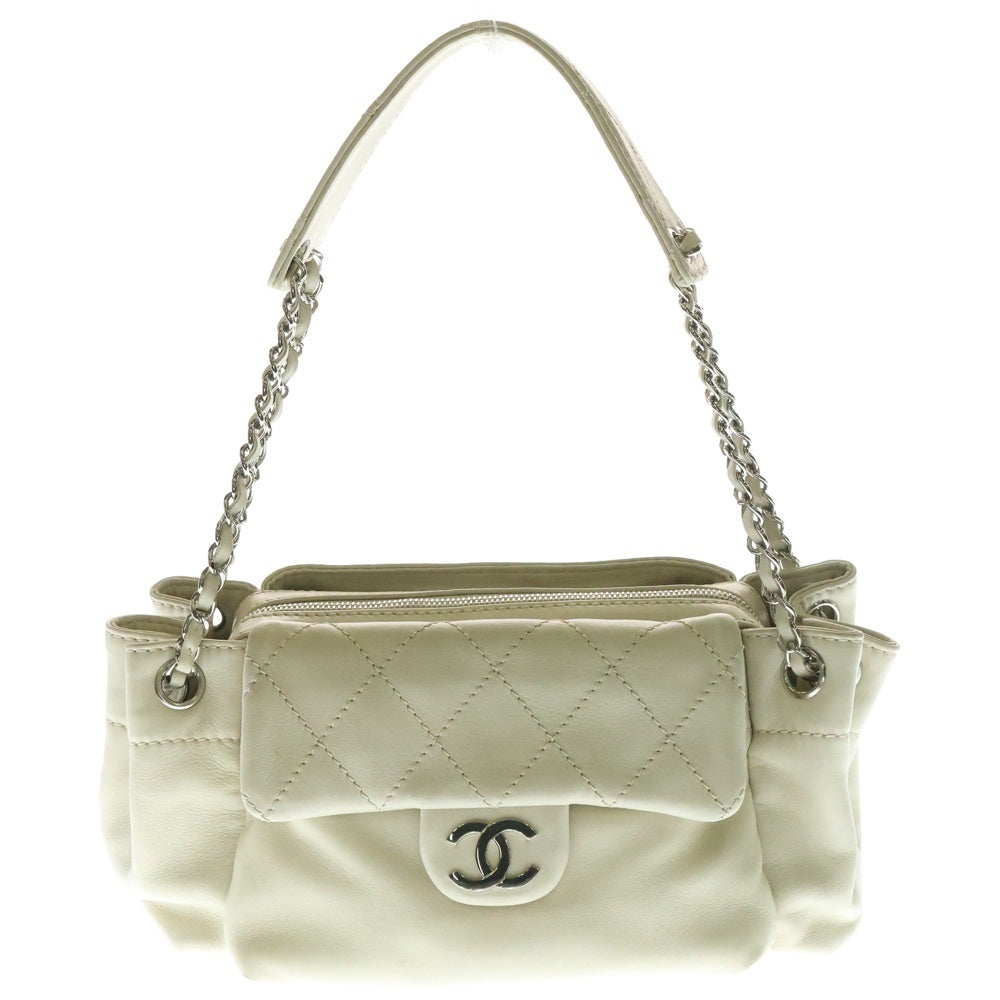 CHANEL(シャネル) ワイルドステッチ チェーンハンドバッグ ワンショルダーバッグ ホワイト アイボリー シルバー金具 ラムスキン シール