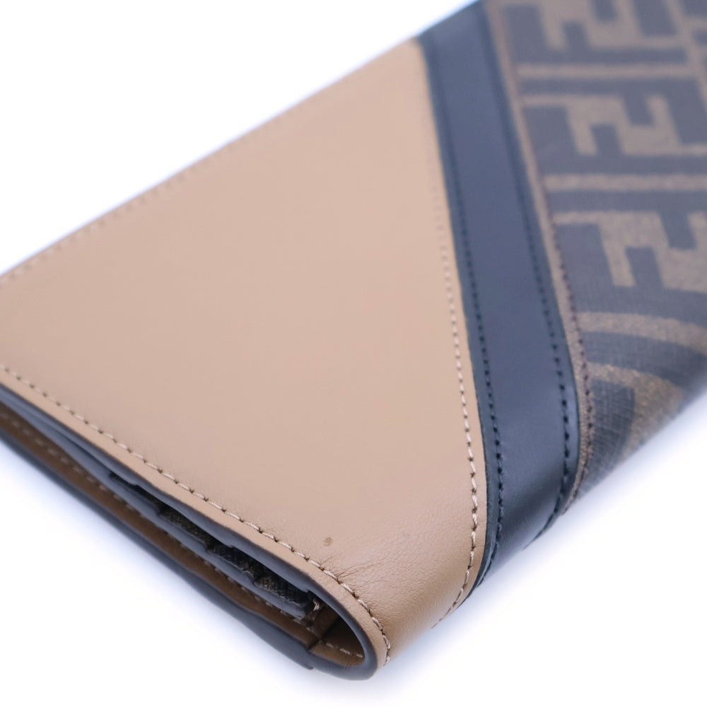 FENDI(フェンディ) ズッカ 二つ折り長財布 ロングウォレット カードケース ブラック×ブラウン PVC×レザー 7M0264