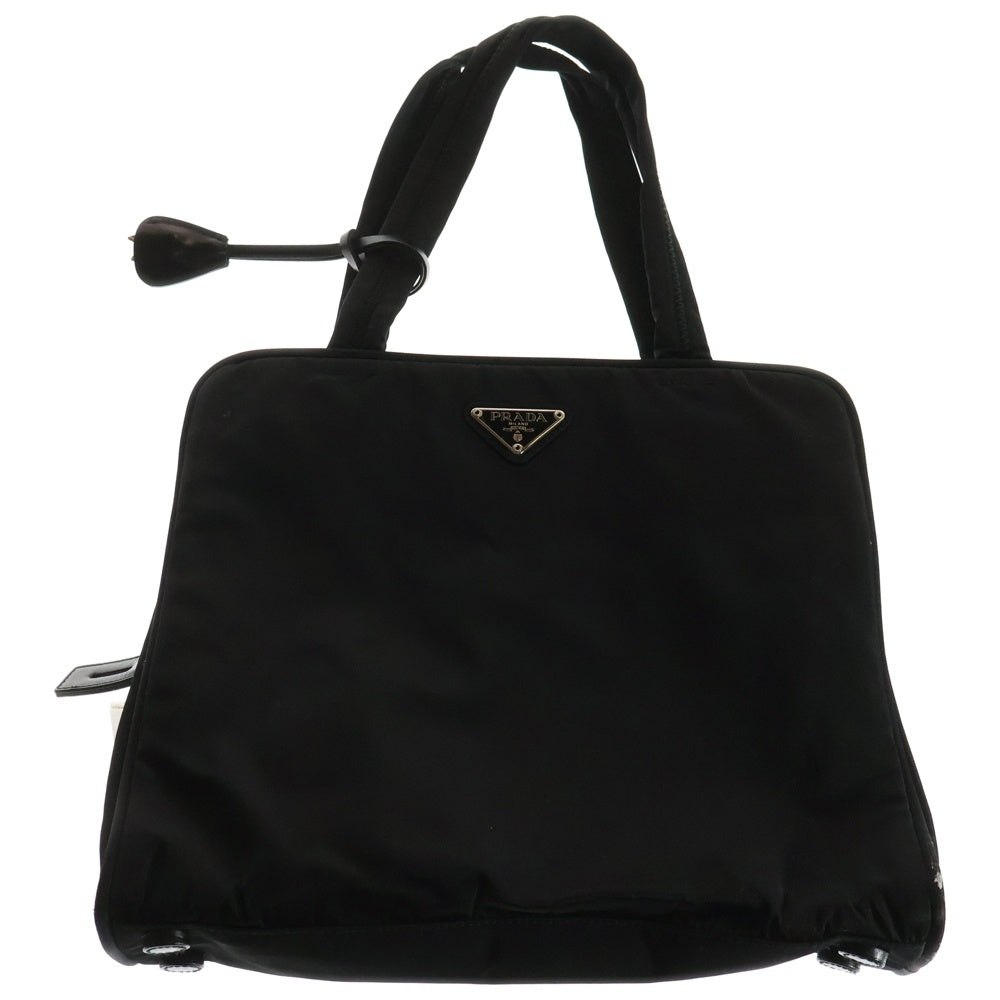 PRADA(プラダ) トライアングルロゴプレート テスートナイロン ハンドバッグ パドロック シルバー金具 ブラック
