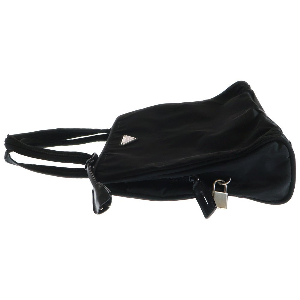 PRADA(プラダ) トライアングルロゴプレート テスートナイロン ハンドバッグ パドロック シルバー金具 ブラック