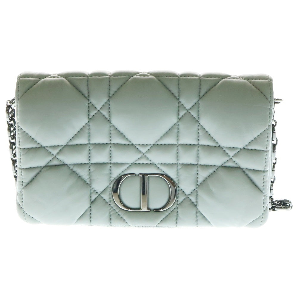 Christian Dior(クリスチャンディオール) カロ キルティング ミニチェーンショルダーバッグ ガンメタ金具 グレー レザー