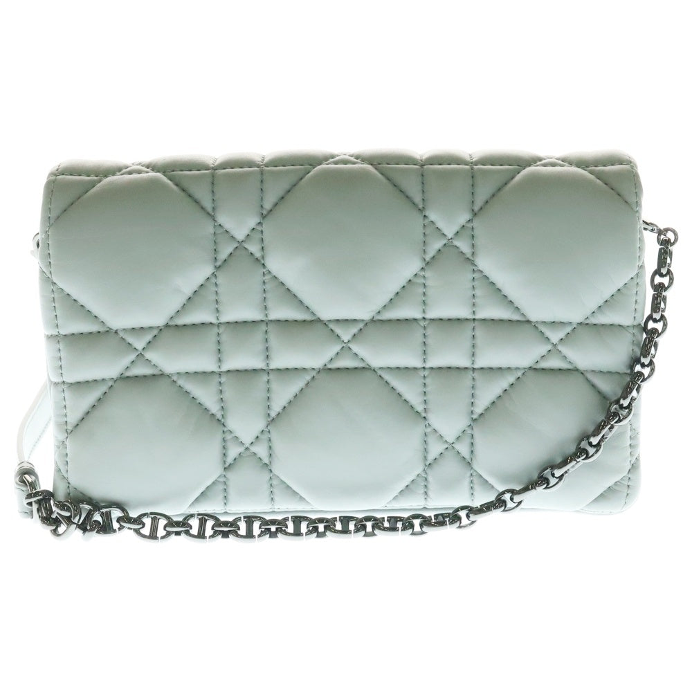 Christian Dior(クリスチャンディオール) カロ キルティング ミニチェーンショルダーバッグ ガンメタ金具 グレー レザー