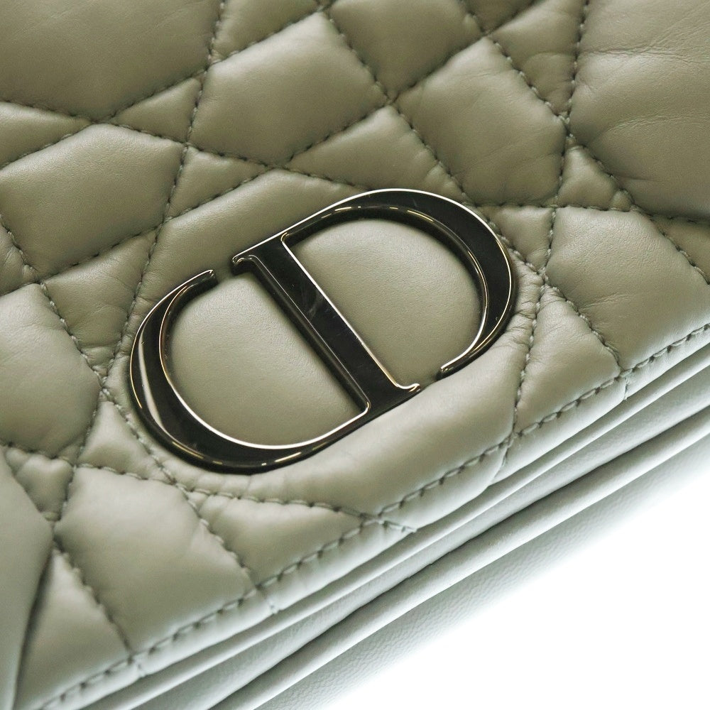 Christian Dior(クリスチャンディオール) カロ キルティング ミニチェーンショルダーバッグ ガンメタ金具 グレー レザー