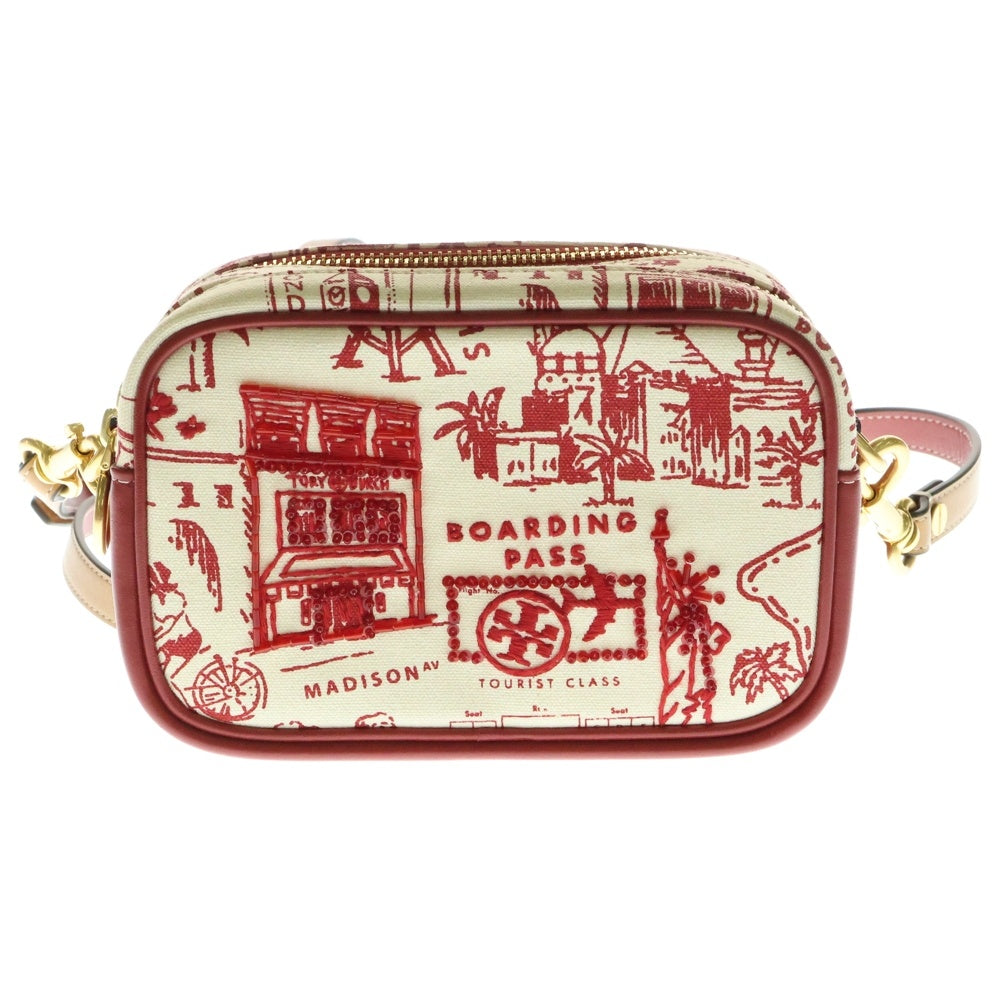 TORY BURCH(トリー バーチ) 2WAYバッグ ショルダーバッグ ミニバッグ ポーチ レッド×ホワイト キャンバス