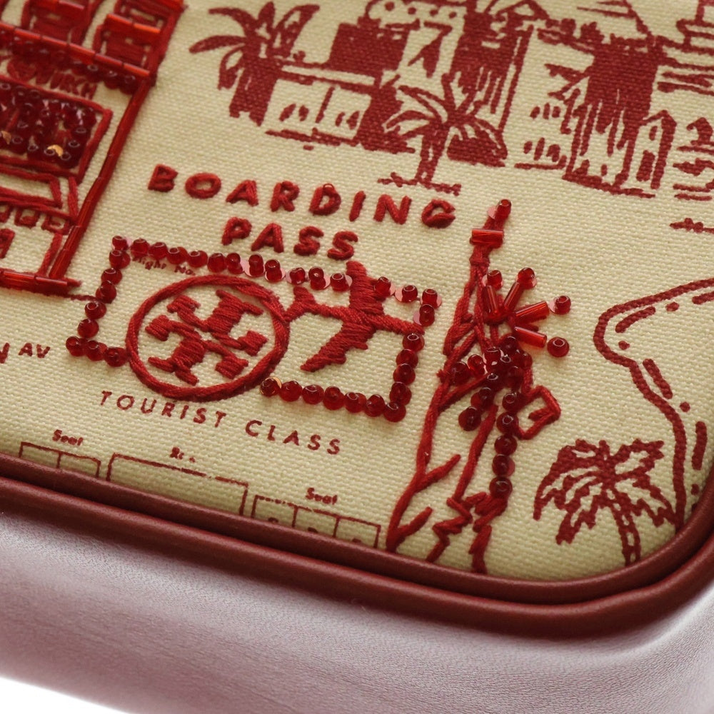 TORY BURCH(トリー バーチ) 2WAYバッグ ショルダーバッグ ミニバッグ ポーチ レッド×ホワイト キャンバス