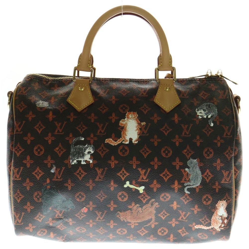 LOUIS VUITTON(ルイヴィトン) モノグラムキャット スピーディバンドリエール30 2WAYレザー ハンドバッグ ショルダーバッグ キャットグラム ブラウン M44401