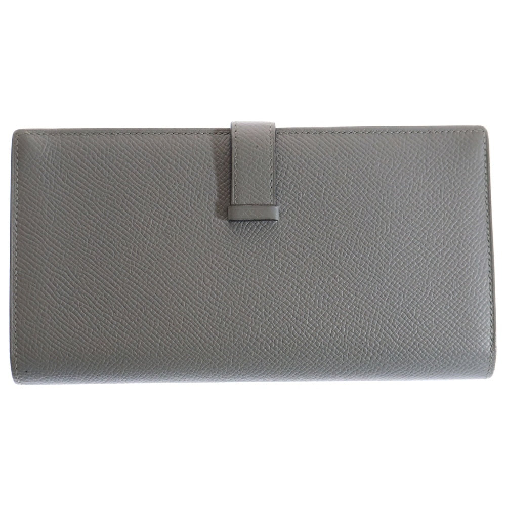 HERMES(エルメス) ベアンスフレ Hロゴプレート エプソン レザー ロングウォレット 長財布 シルバー金具 グレー C刻印