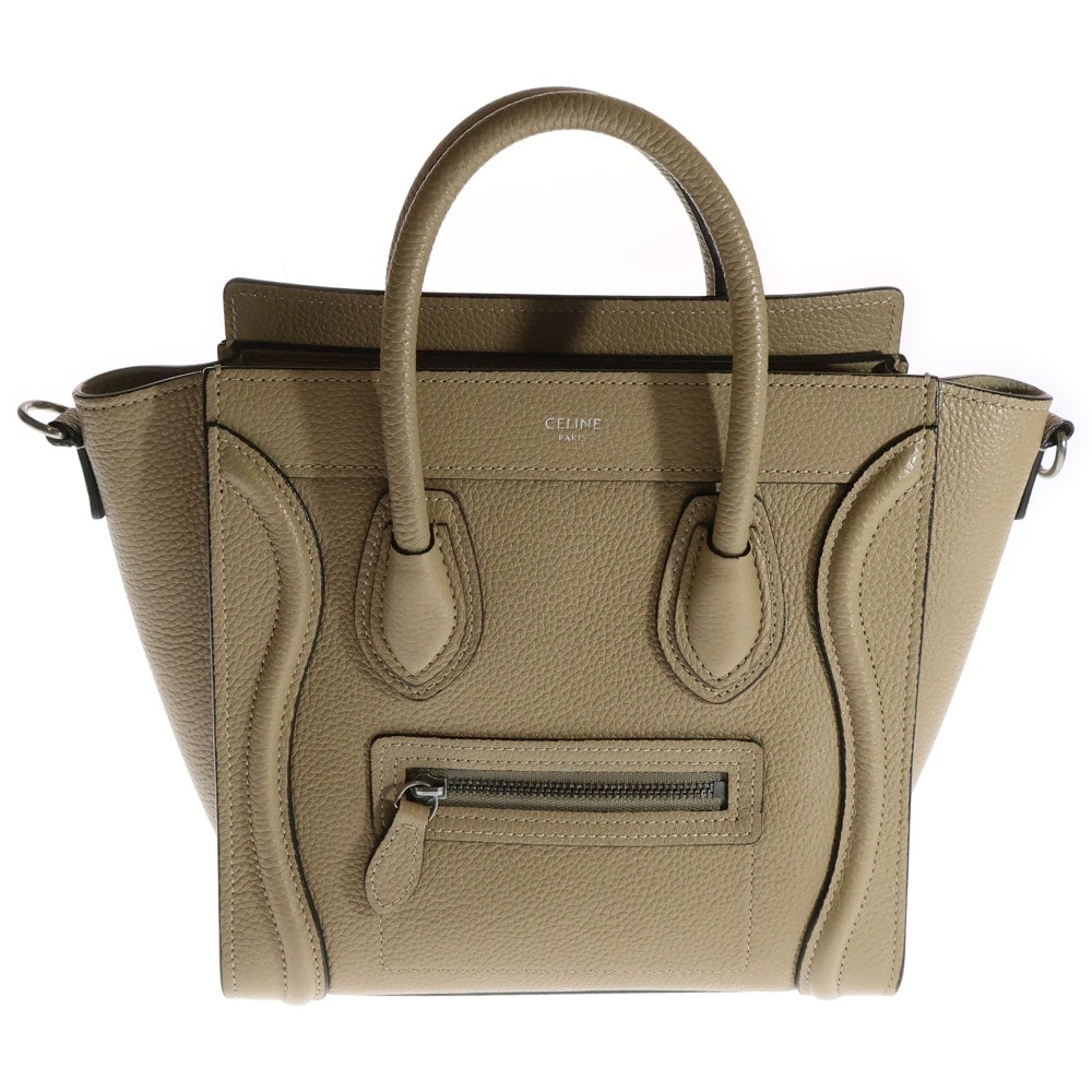 CELINE(セリーヌ) ラゲージ ナノショッパー デューン レザー 2WAY ハンド ショルダーバッグ シルバー金具 ベージュ 189243DRU