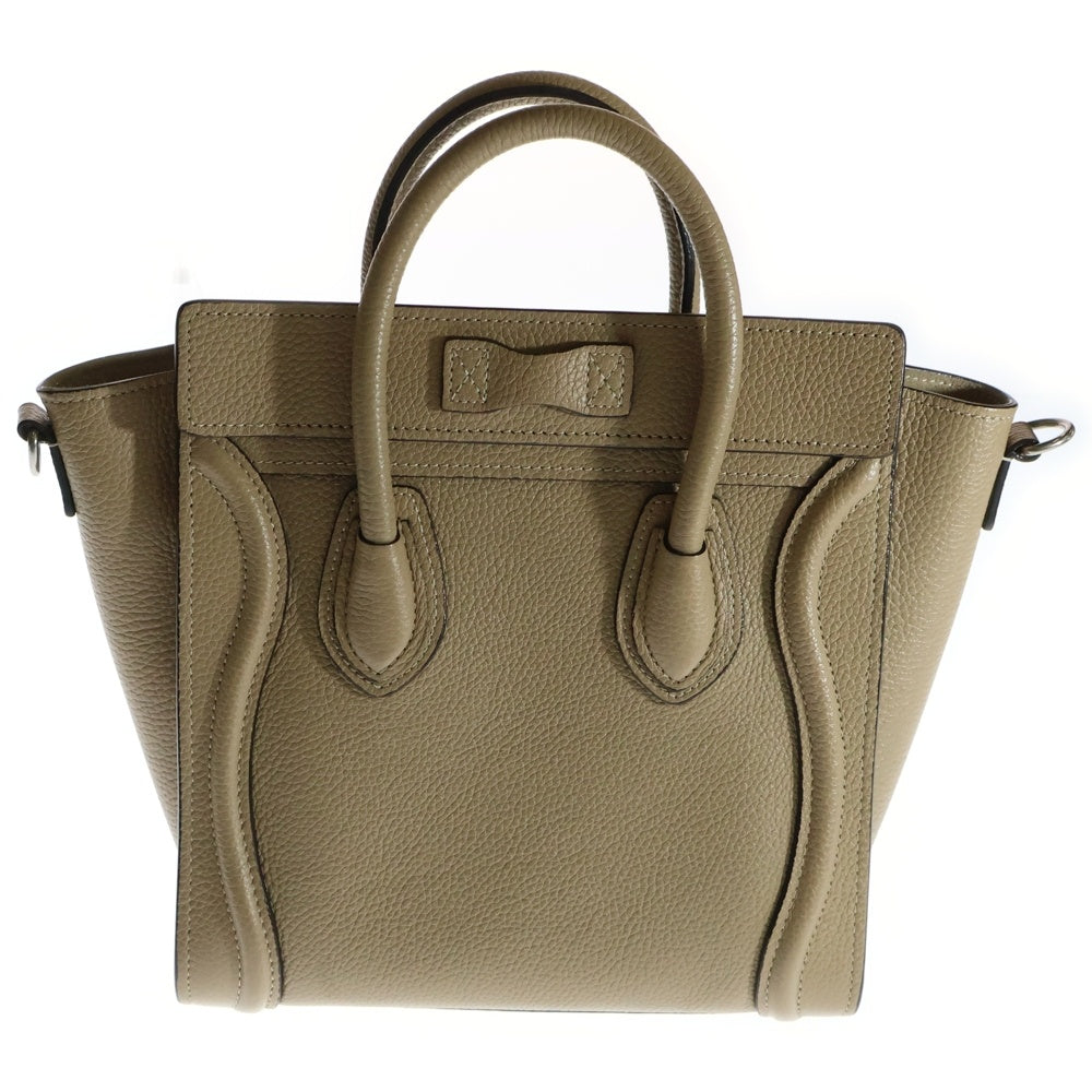 CELINE(セリーヌ) ラゲージ ナノショッパー デューン レザー 2WAY ハンド ショルダーバッグ シルバー金具 ベージュ 189243DRU