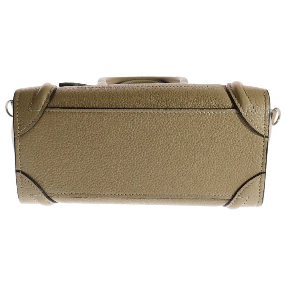 CELINE(セリーヌ) ラゲージ ナノショッパー デューン レザー 2WAY ハンド ショルダーバッグ シルバー金具 ベージュ 189243DRU