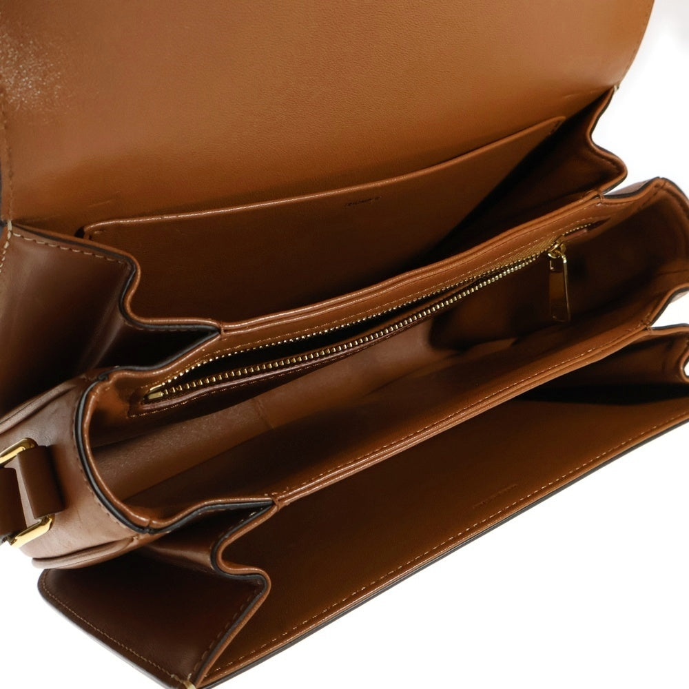 CELINE(セリーヌ) クラシックトリオンフ ロゴプレート キャンバス レザー ショルダーバッグ ゴールド金具 ネイビー/ブラウン 191242