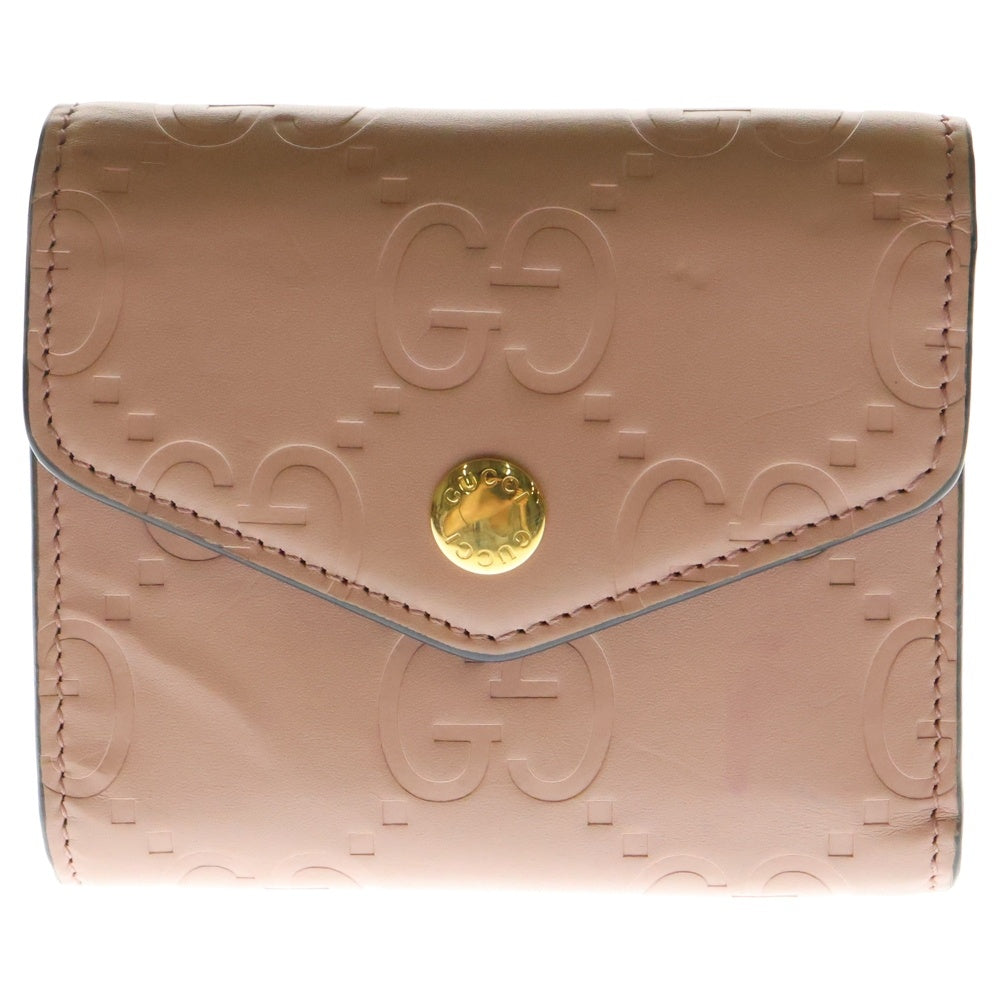 GUCCI(グッチ) GG ミディアムウォレット コンパクトウォレット 三つ折り財布 ピンク ゴールド金具 レザー 772793 レディース