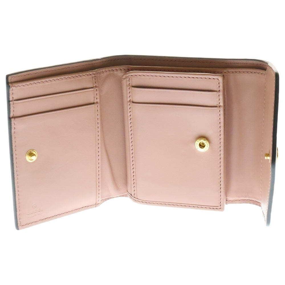 GUCCI(グッチ) GG ミディアムウォレット コンパクトウォレット 三つ折り財布 ピンク ゴールド金具 レザー 772793 レディース