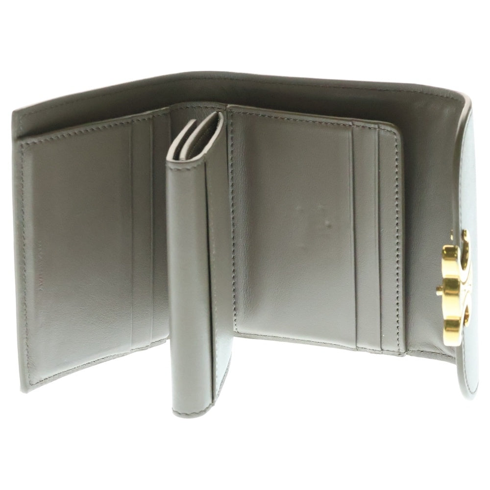 CELINE(セリーヌ) トリオンフ 三つ折り財布 コンパクトウォレット コインケース ゴールド金具 グレージュ レザー レディース