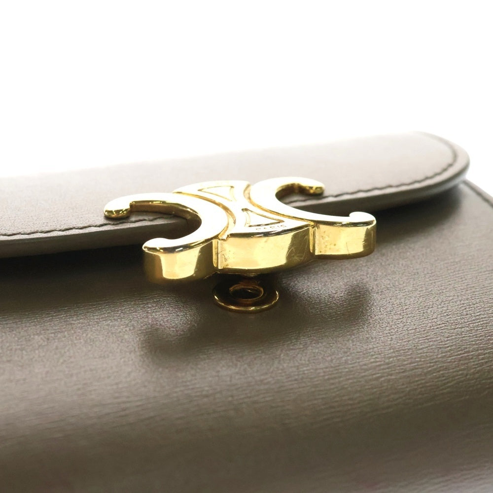 CELINE(セリーヌ) トリオンフ 三つ折り財布 コンパクトウォレット コインケース ゴールド金具 グレージュ レザー レディース