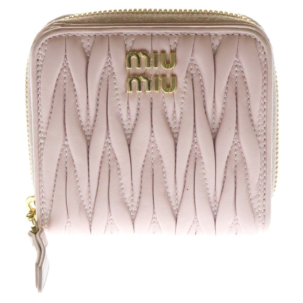 miumiu(ミュウミュウ) マテラッセ ロゴ ラウンドジップレザーコンパクトウォレット 財布 ピンク レディース