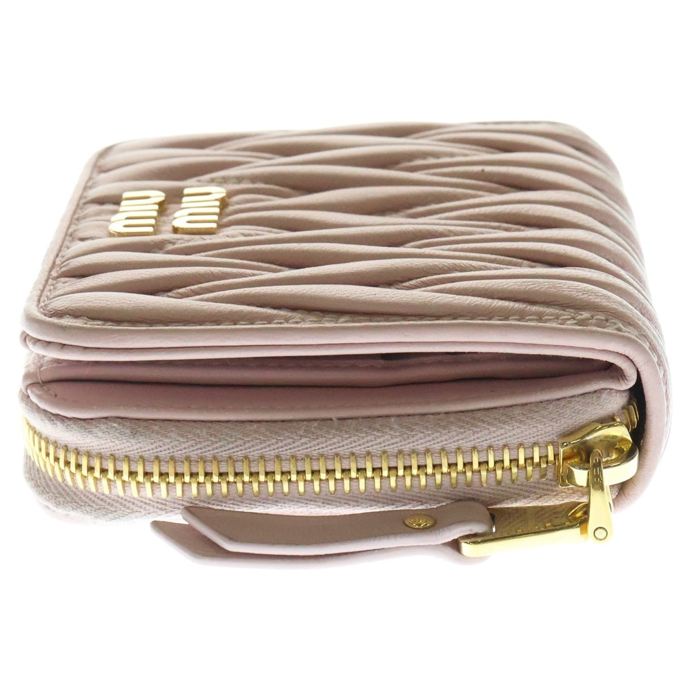 miumiu(ミュウミュウ) マテラッセ ロゴ ラウンドジップレザーコンパクトウォレット 財布 ピンク レディース