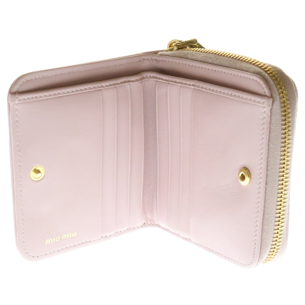 miumiu(ミュウミュウ) マテラッセ ロゴ ラウンドジップレザーコンパクトウォレット 財布 ピンク レディース