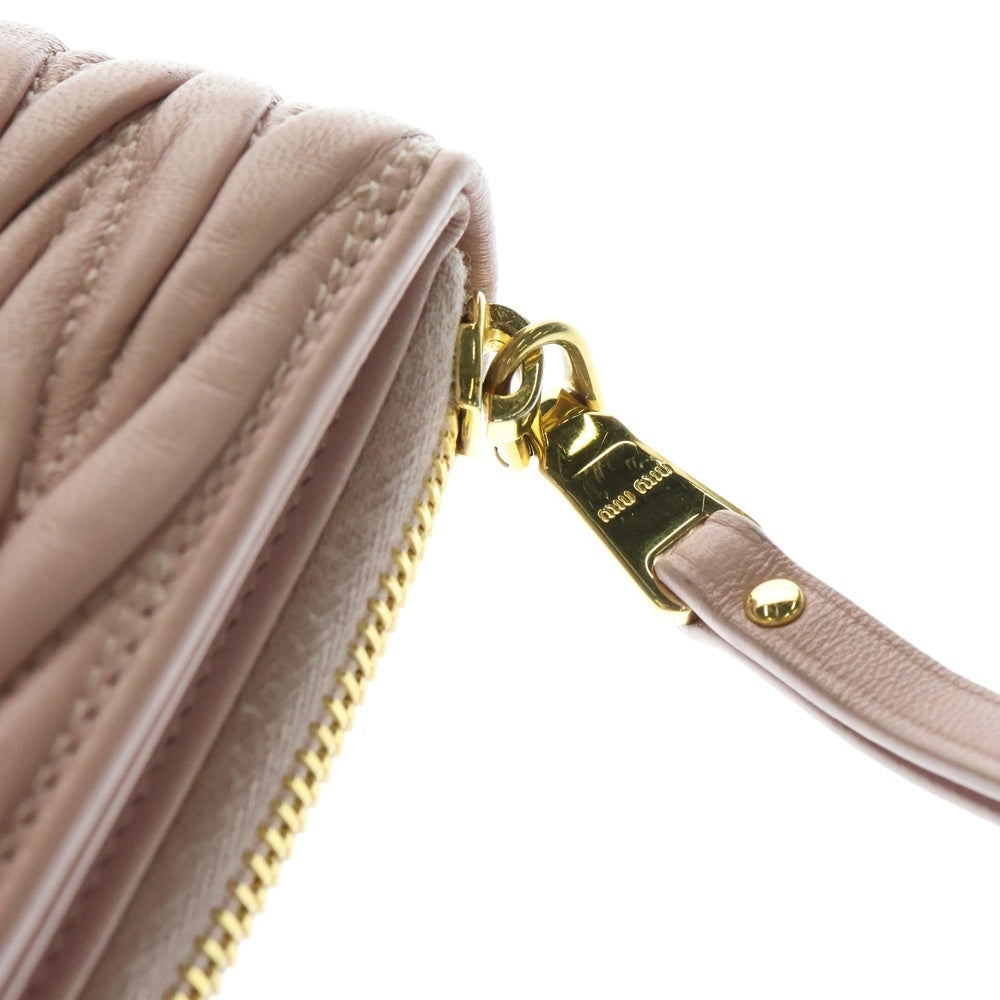 miumiu(ミュウミュウ) マテラッセ ロゴ ラウンドジップレザーコンパクトウォレット 財布 ピンク レディース