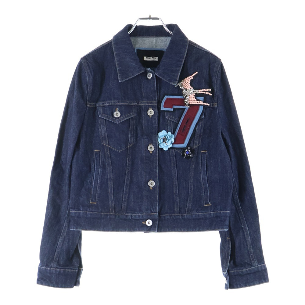 miumiu(ミュウミュウ) アップリケビーズ刺繡デニムジャケット インディゴブルー レディース GWB032 1PGW