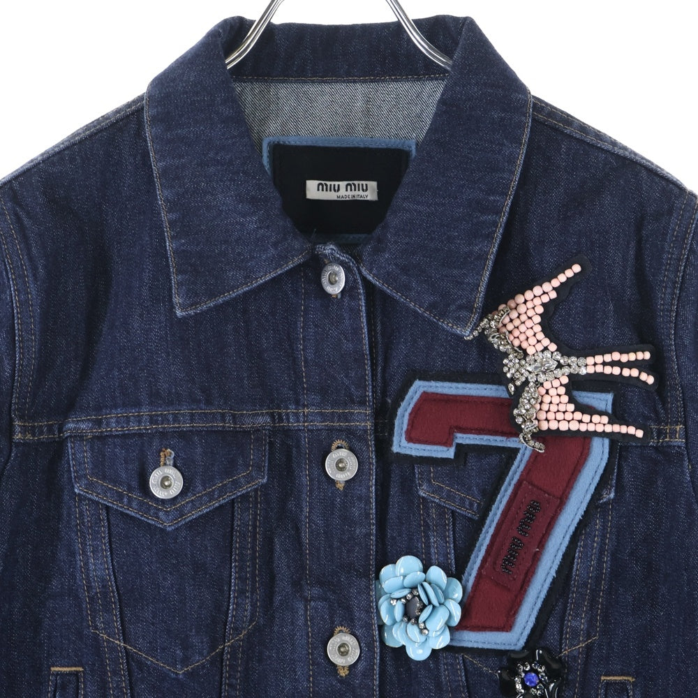 miumiu(ミュウミュウ) アップリケビーズ刺繡デニムジャケット インディゴブルー レディース GWB032 1PGW