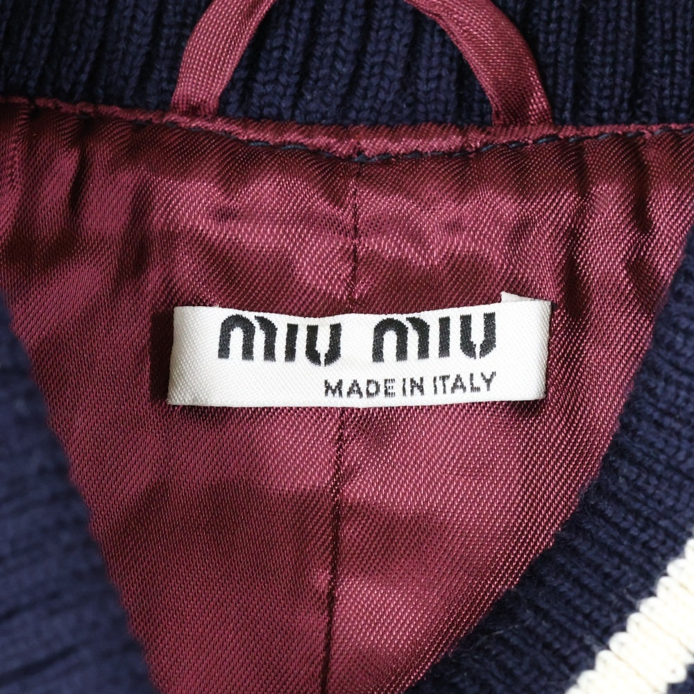 miumiu(ミュウミュウ) 17AW ワッペンロゴ フラミンゴ刺繍 スナップボタン ジャケット ブルゾン スカジャン ネイビー レディース ML4711QAW