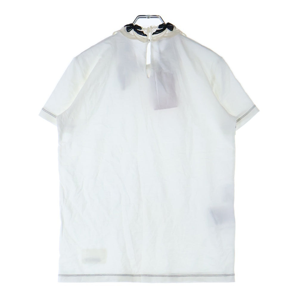miumiu(ミュウミュウ) 17SS リボンモチーフ レースカラー 裾ロゴ コットン 半袖Tシャツ カットソー ブラウス ホワイト レディース MJM972