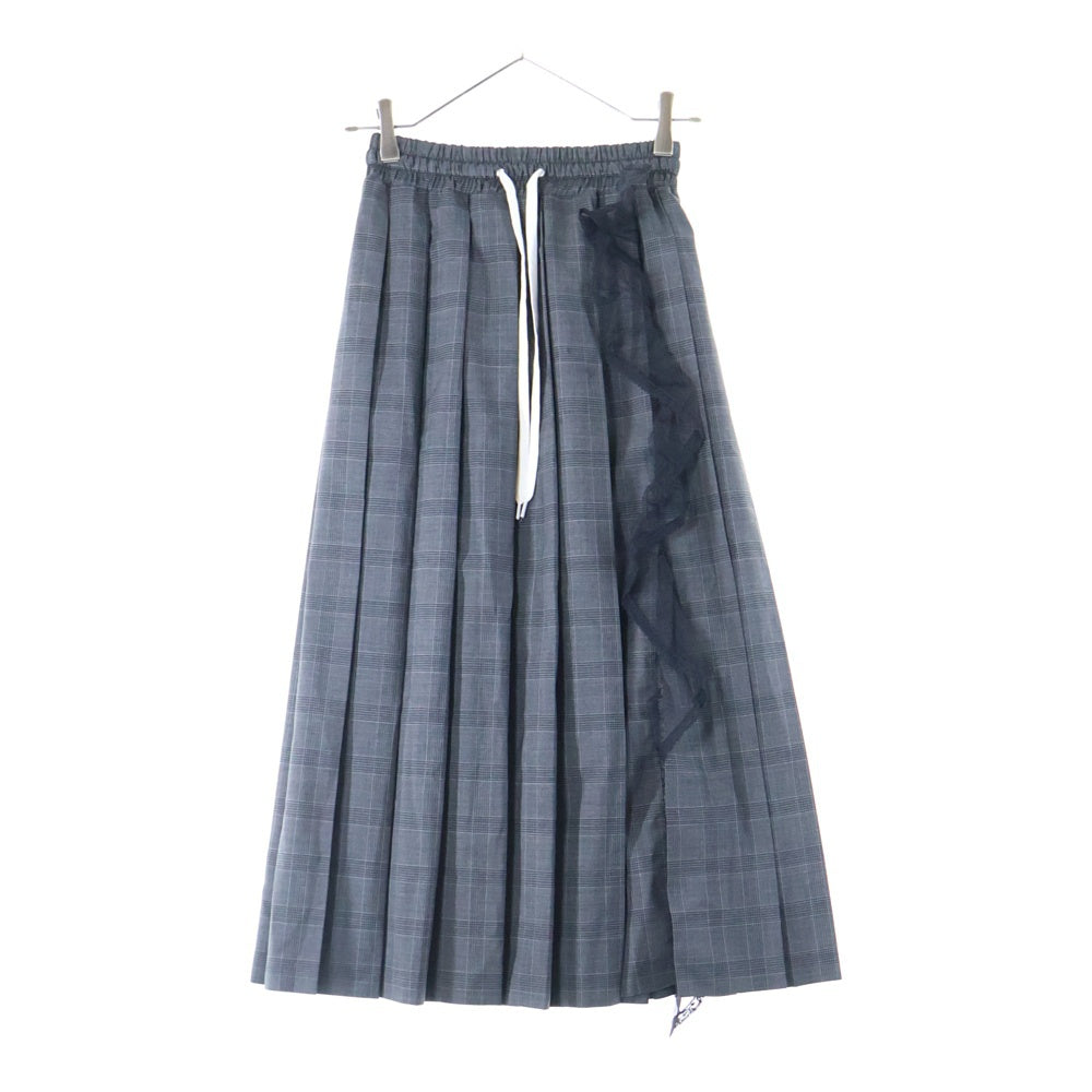 miumiu(ミュウミュウ) 19SS グレンチェック総柄 レース切り替え スリット プリーツ ロング フレア スカート グレー レディース MG1298