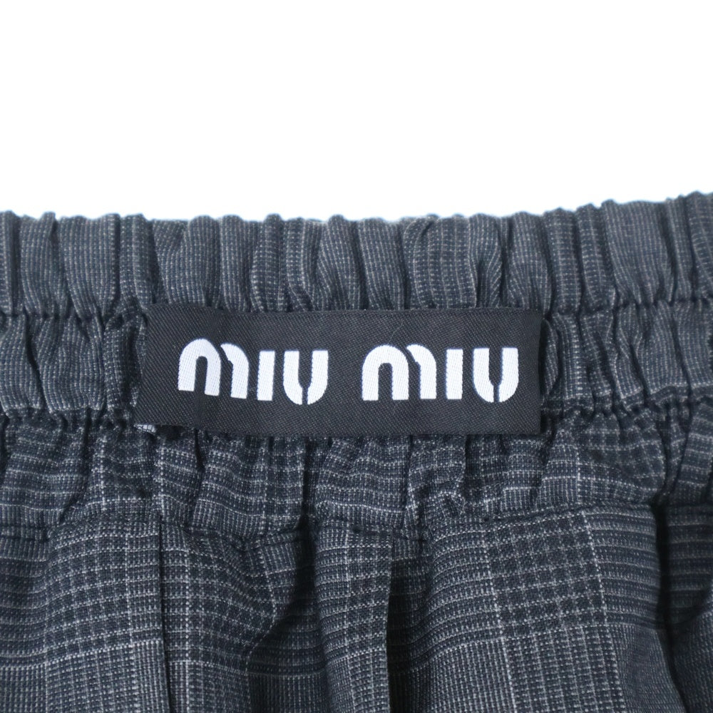 miumiu(ミュウミュウ) 19SS グレンチェック総柄 レース切り替え スリット プリーツ ロング フレア スカート グレー レディース MG1298