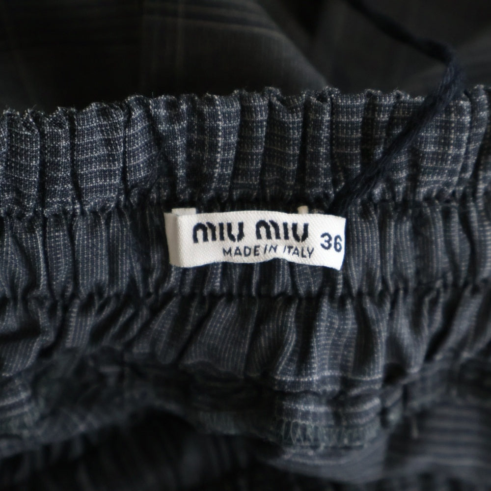 miumiu(ミュウミュウ) 19SS グレンチェック総柄 レース切り替え スリット プリーツ ロング フレア スカート グレー レディース MG1298